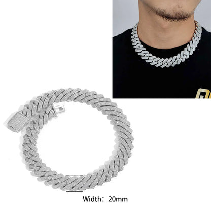 Iced Out 10-20mm Men's Miami Cuban Link Necklace Hip Hop CZ Zirconia Bling Prong Cuban Chain