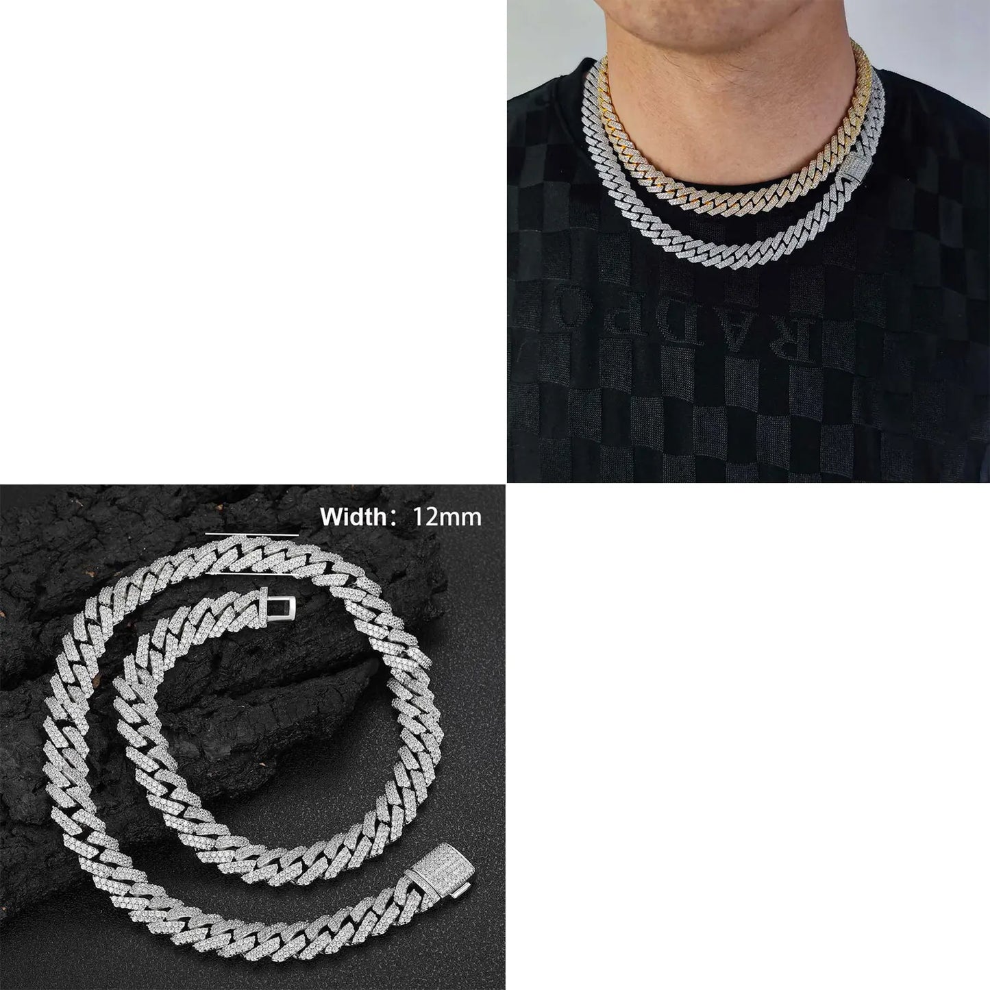 Iced Out 10-20mm Men's Miami Cuban Link Necklace Hip Hop CZ Zirconia Bling Prong Cuban Chain