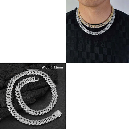 Iced Out 10-20mm Men's Miami Cuban Link Necklace Hip Hop CZ Zirconia Bling Prong Cuban Chain