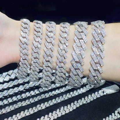 Iced Out 10-20mm Men's Miami Cuban Link Necklace Hip Hop CZ Zirconia Bling Prong Cuban Chain