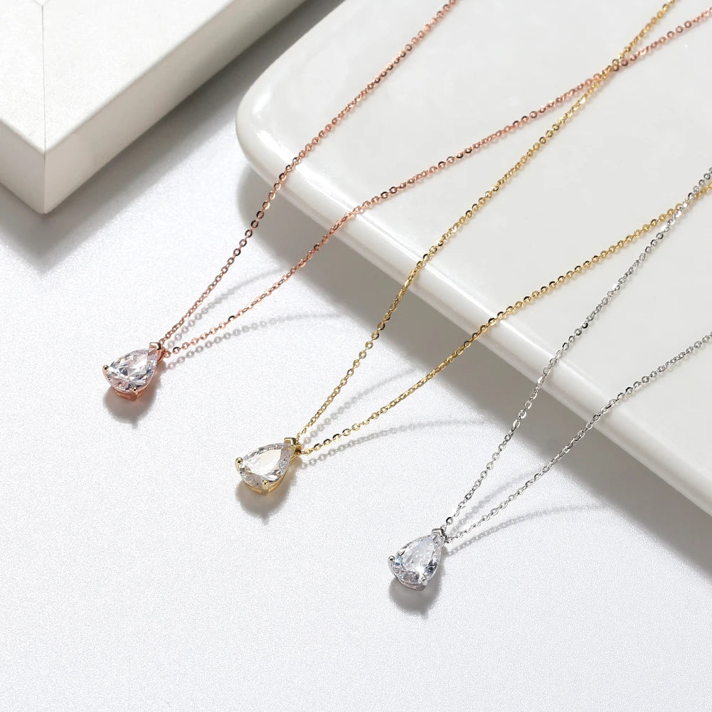 ORSA JEWELS Luxury 925 Silver Shiny Zirconia Pendant Necklace For Women Mom Elegance Wedding Party Necklace Jewelry SN300