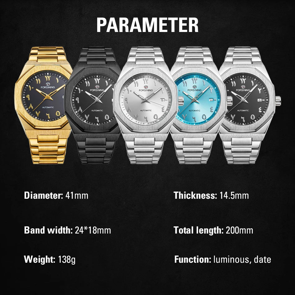 2025 NEW FORSINING Business Men's Watch Arabic Numeral Date Automatic Movement Mechanical Stainless Steel Waterproof Wristwatches