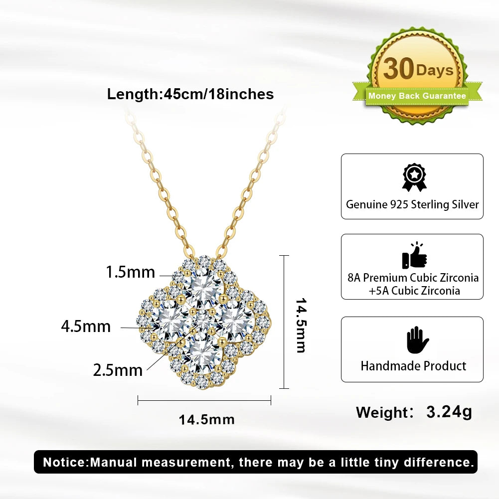 ORSA JEWELS Exquisite Four-Leaf Clover 925 Sterling Silver 8A Premium Cubic Zirconia Pendant Necklace for Women, Wedding Jewelry LZN28