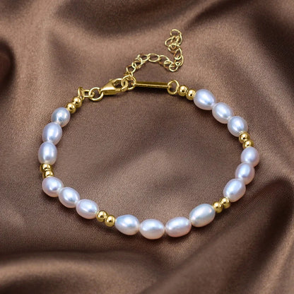 Orsa Jewels Elegant 14 Karat Gold Pearl Bracelet 925 Sterling Silver Freshwater Pearl Chain Bracelets for Women Party Jewelry gpb36