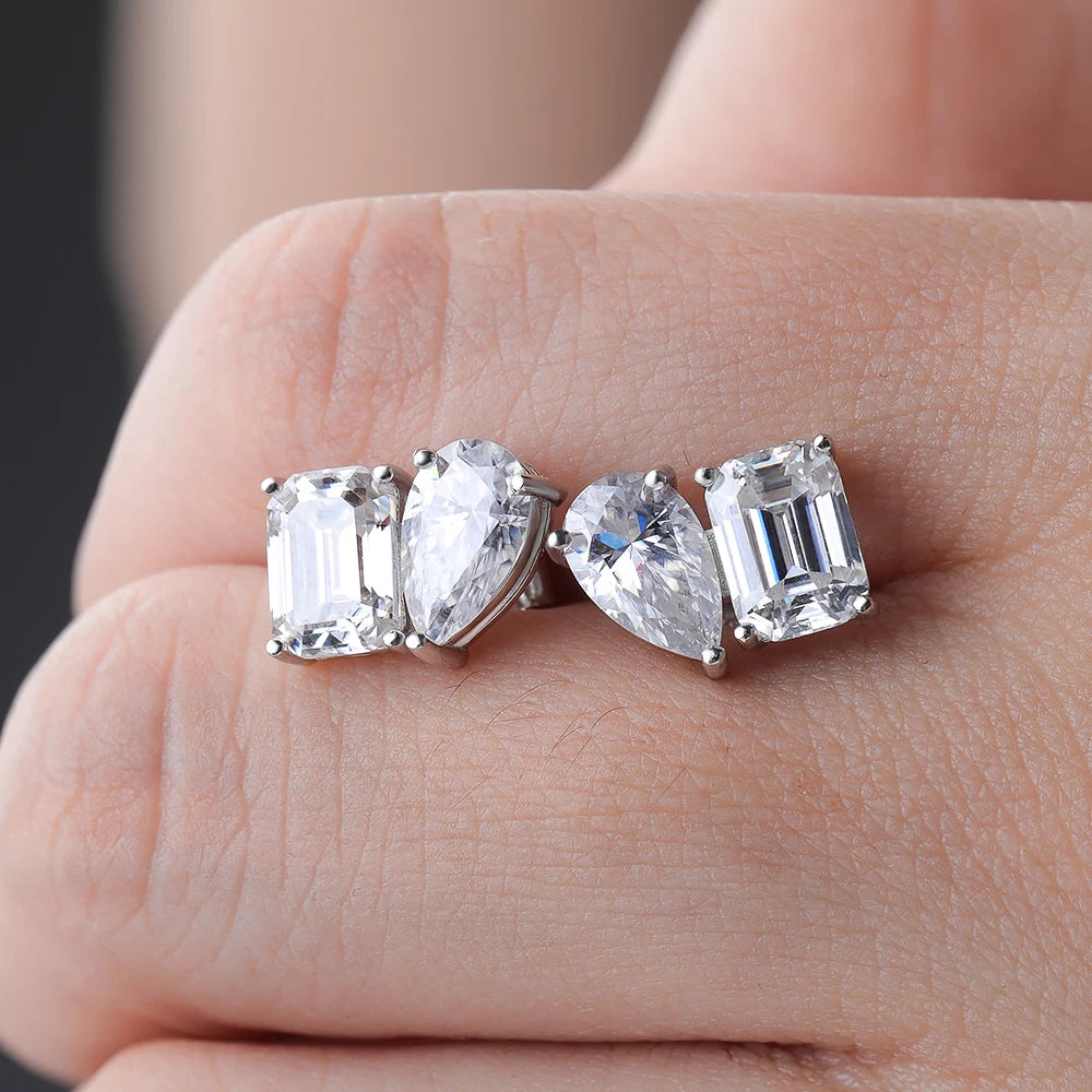 4cttw Smaragd- und Birnenschliff-Moissanit-Diamantohrringe für Frauen, GRA-zertifizierter S925-Sterlingsilber-Ohrstecker mit zwei Steinen, Schmuck