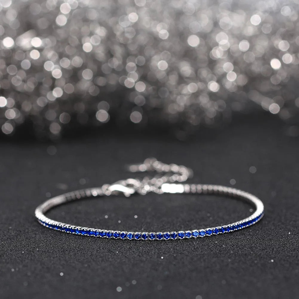 ORSA JEWELS Authentic 925 Sterling Silver Tennis Bracelet, Fashionable Black, Pink, and Blue 4A Zircon Bracelet, Jewelry for Women SB190