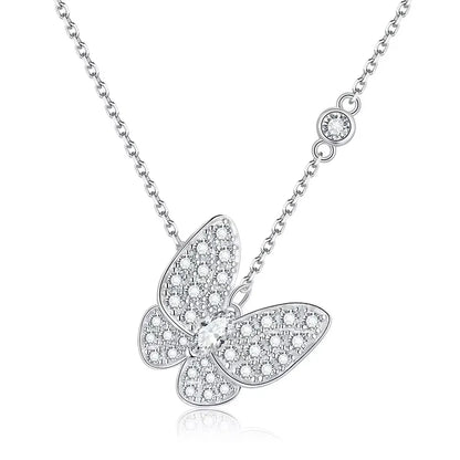 Moissanite Butterfly Marquise Cut Pendant Necklace, 18K White Gold Plated Adjustable Chain, 925 Sterling Silver Luxury Jewelry