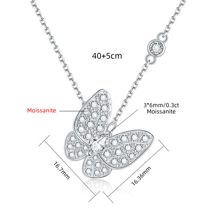Moissanite Butterfly Marquise Cut Pendant Necklace, 18K White Gold Plated Adjustable Chain, 925 Sterling Silver Luxury Jewelry