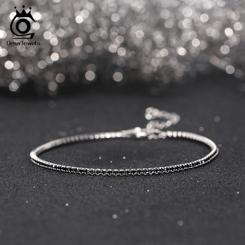 ORSA JEWELS Authentic 925 Sterling Silver Tennis Bracelet, Fashionable Black, Pink, and Blue 4A Zircon Bracelet, Jewelry for Women SB190