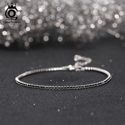 ORSA JEWELS Authentic 925 Sterling Silver Tennis Bracelet, Fashionable Black, Pink, and Blue 4A Zircon Bracelet, Jewelry for Women SB190