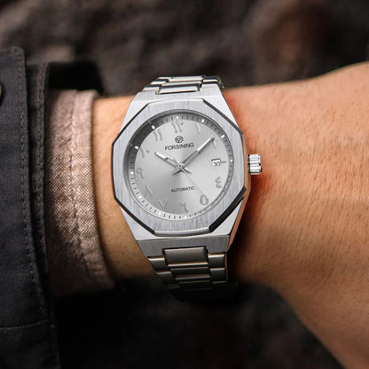 2025 NEW FORSINING Business Men's Watch Arabic Numeral Date Automatic Movement Mechanical Stainless Steel Waterproof Wristwatches