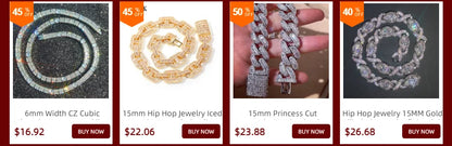 Iced Out 10-20mm Men's Miami Cuban Link Necklace Hip Hop CZ Zirconia Bling Prong Cuban Chain