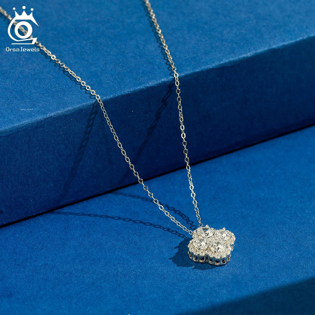 ORSA JEWELS Exquisite Four-Leaf Clover 925 Sterling Silver 8A Premium Cubic Zirconia Pendant Necklace for Women, Wedding Jewelry LZN28