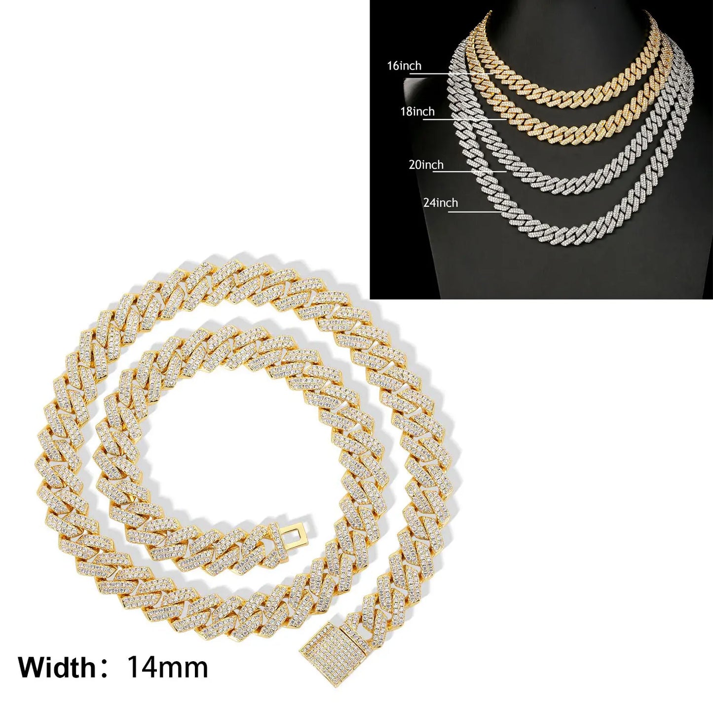Iced Out 10-20mm Men's Miami Cuban Link Necklace Hip Hop CZ Zirconia Bling Prong Cuban Chain