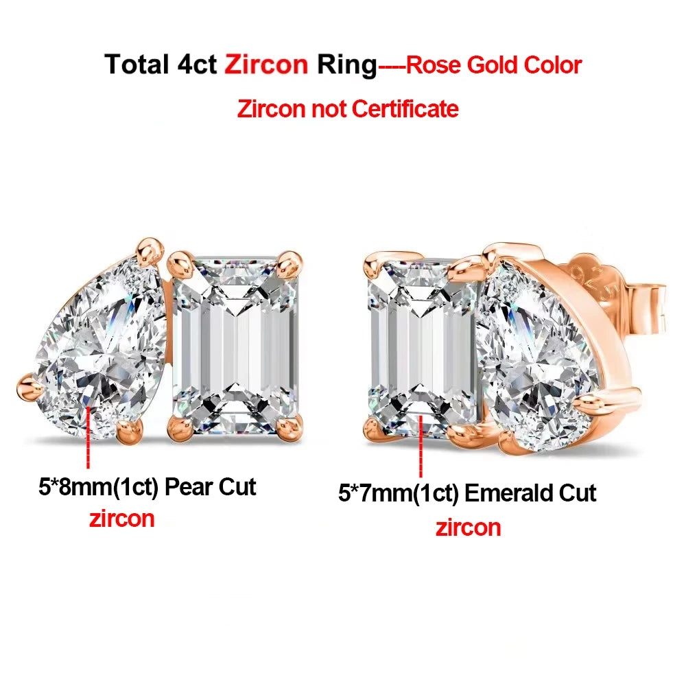 4cttw Smaragd- und Birnenschliff-Moissanit-Diamantohrringe für Frauen, GRA-zertifizierter S925-Sterlingsilber-Ohrstecker mit zwei Steinen, Schmuck