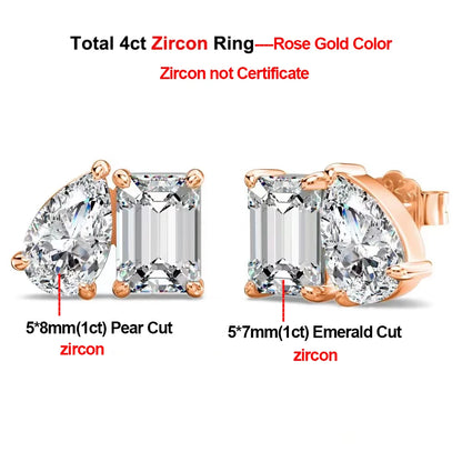 4cttw Smaragd- und Birnenschliff-Moissanit-Diamantohrringe für Frauen, GRA-zertifizierter S925-Sterlingsilber-Ohrstecker mit zwei Steinen, Schmuck