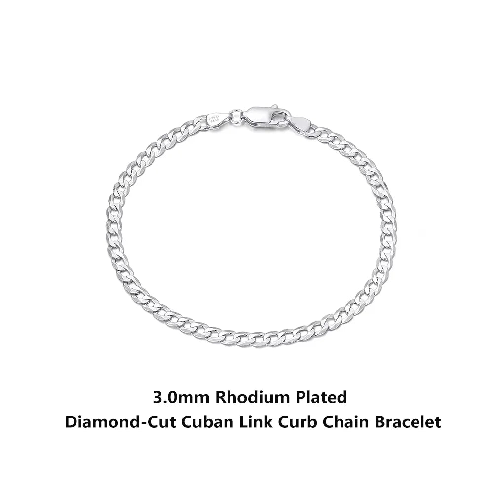 Rinntin 18 Karat Gold über 925er Sterlingsilber, 3 mm, italienisches kubanisches Kettenarmband für Damen und Herren, trendiges Silberarmband, Schmuck SB123
