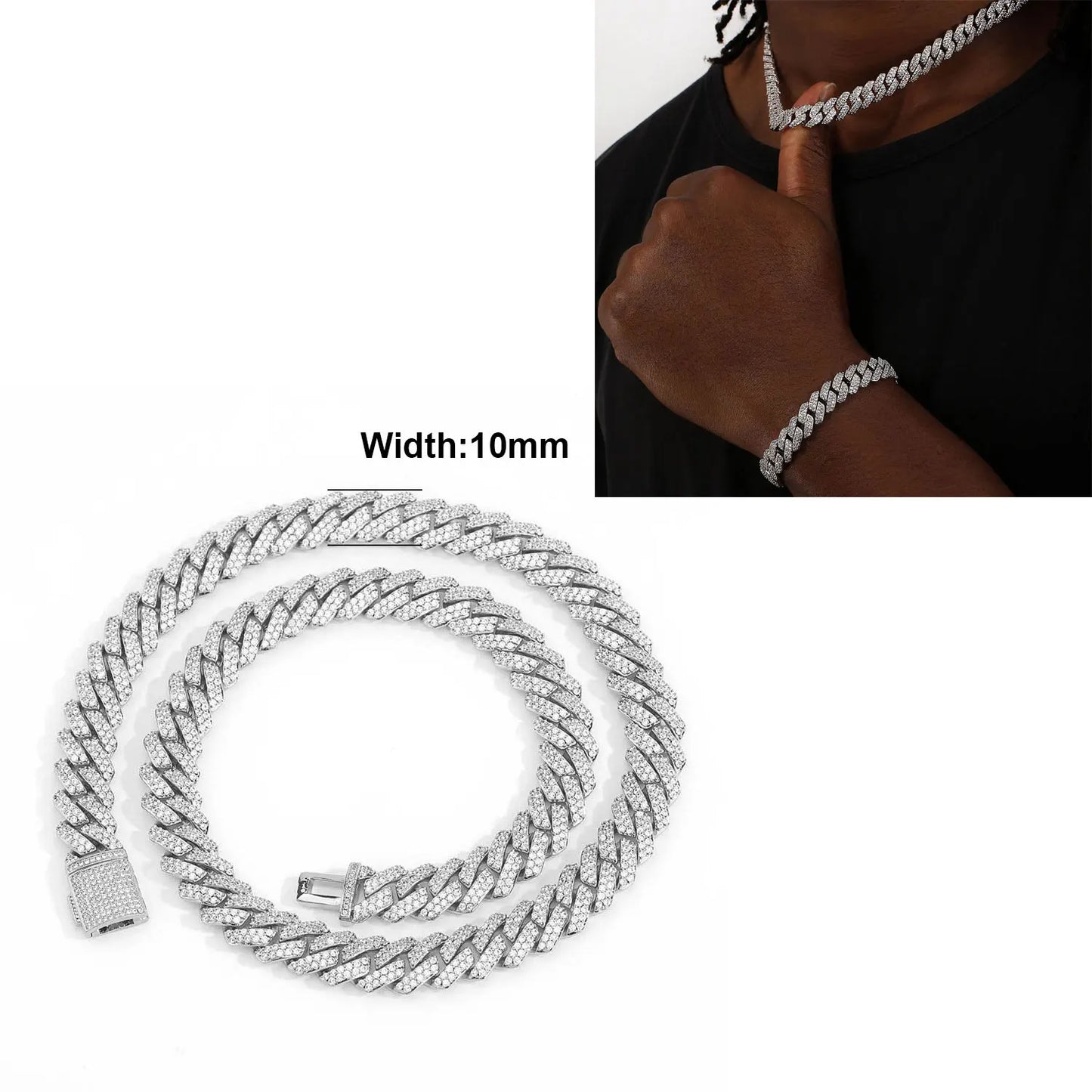 Iced Out 10-20mm Men's Miami Cuban Link Necklace Hip Hop CZ Zirconia Bling Prong Cuban Chain