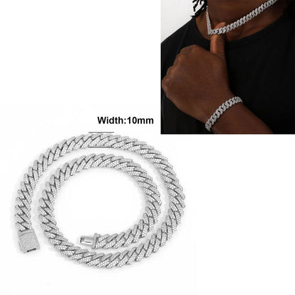 Iced Out 10-20mm Men's Miami Cuban Link Necklace Hip Hop CZ Zirconia Bling Prong Cuban Chain