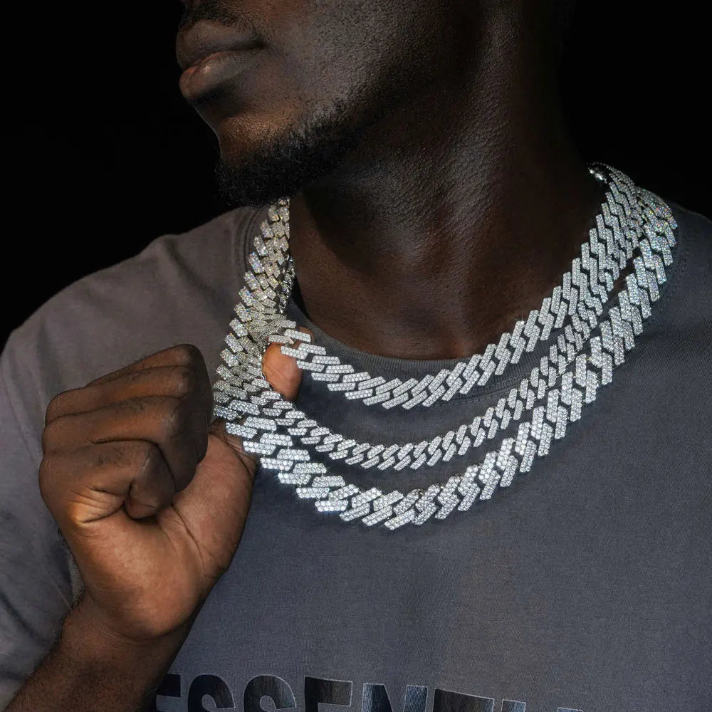 Iced Out 10-20mm Men's Miami Cuban Link Necklace Hip Hop CZ Zirconia Bling Prong Cuban Chain