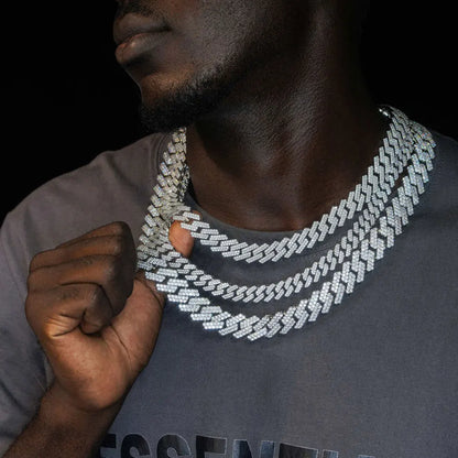 Iced Out 10-20mm Men's Miami Cuban Link Necklace Hip Hop CZ Zirconia Bling Prong Cuban Chain