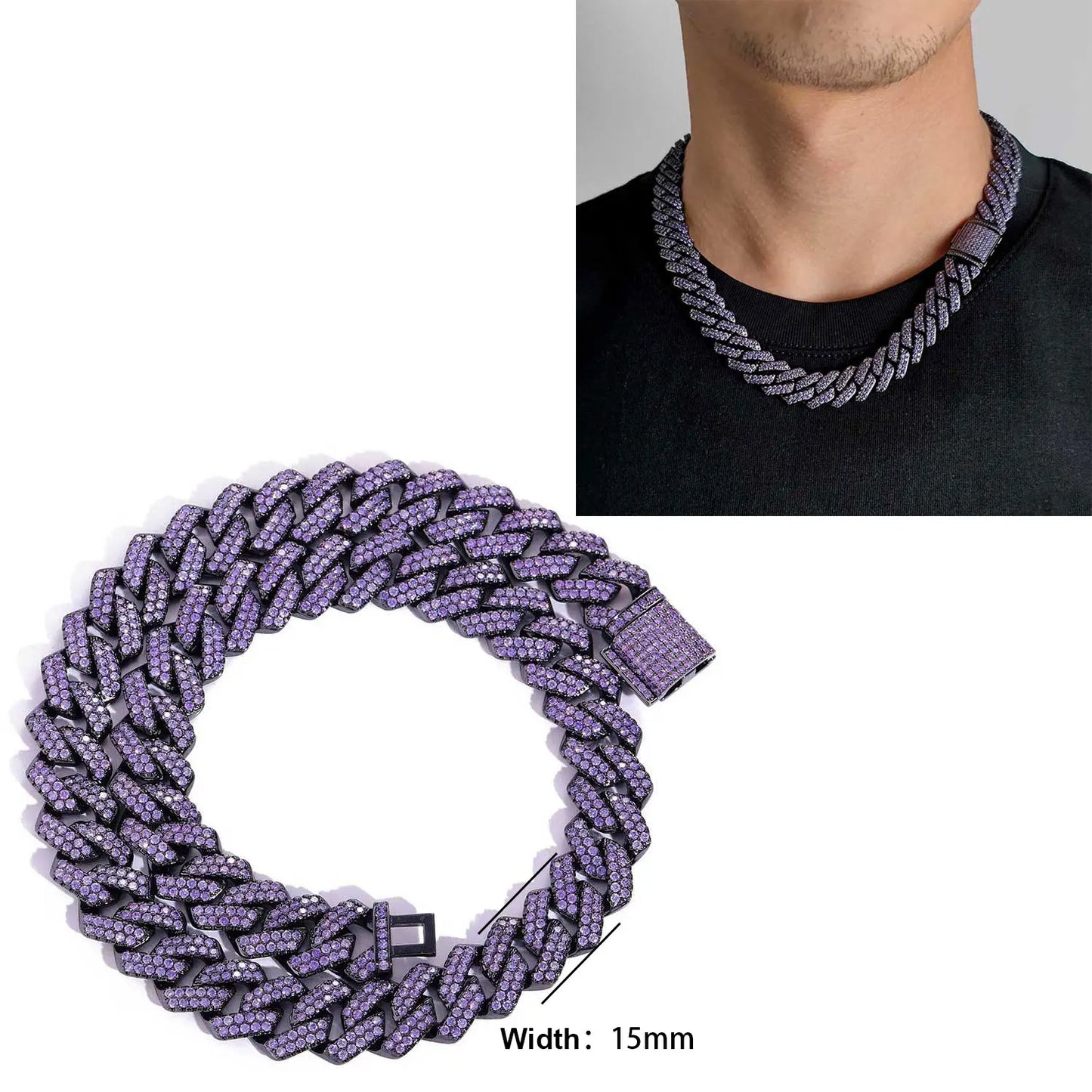 Iced Out 10-20mm Men's Miami Cuban Link Necklace Hip Hop CZ Zirconia Bling Prong Cuban Chain