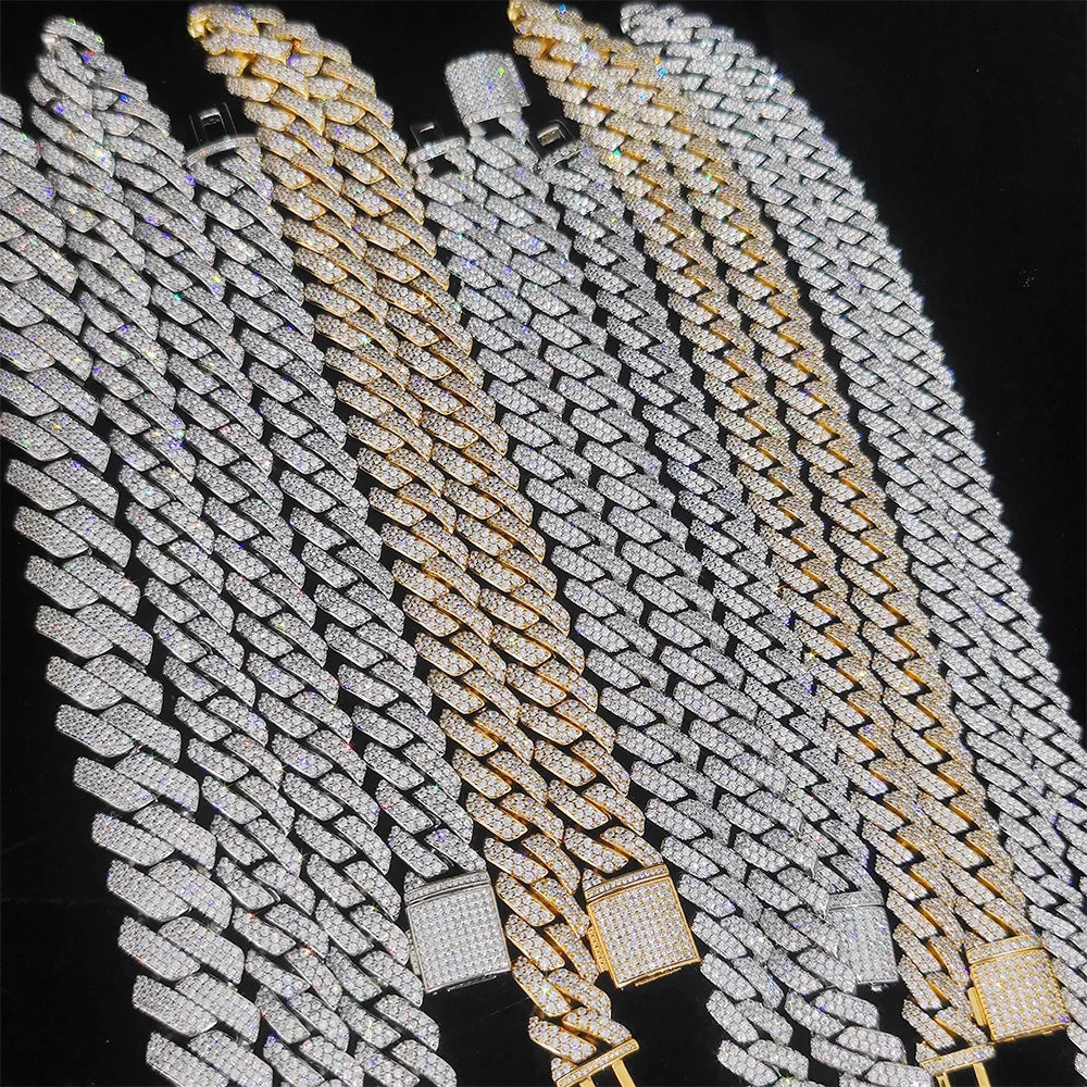 Iced Out 10-20mm Men's Miami Cuban Link Necklace Hip Hop CZ Zirconia Bling Prong Cuban Chain
