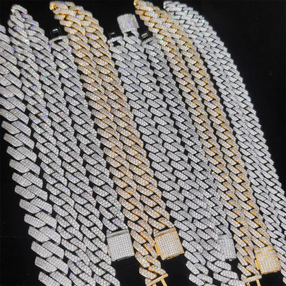 Iced Out 10-20mm Men's Miami Cuban Link Necklace Hip Hop CZ Zirconia Bling Prong Cuban Chain
