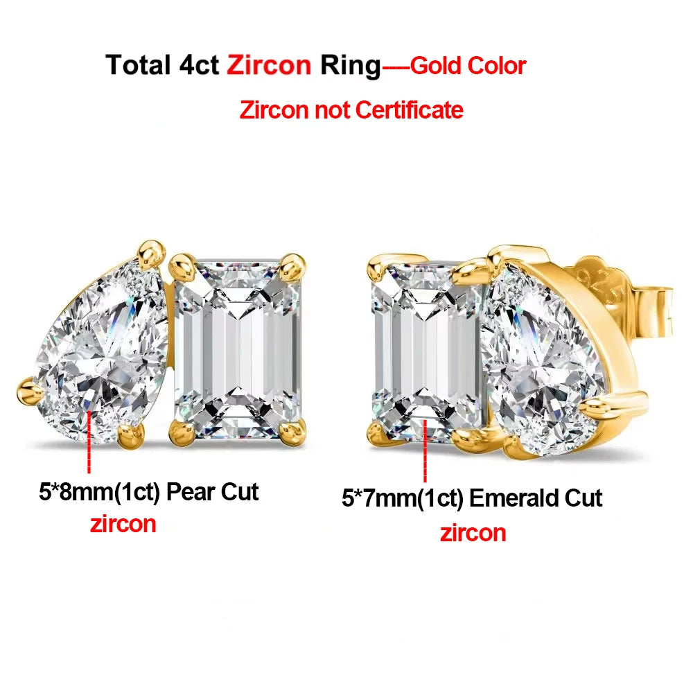 4cttw Smaragd- und Birnenschliff-Moissanit-Diamantohrringe für Frauen, GRA-zertifizierter S925-Sterlingsilber-Ohrstecker mit zwei Steinen, Schmuck