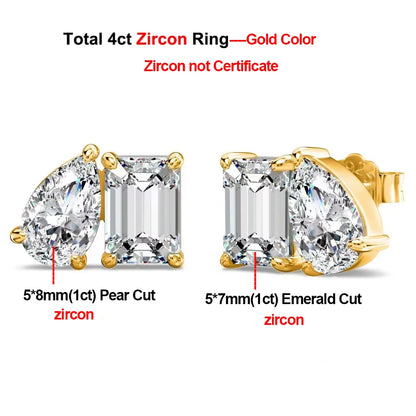 4cttw Smaragd- und Birnenschliff-Moissanit-Diamantohrringe für Frauen, GRA-zertifizierter S925-Sterlingsilber-Ohrstecker mit zwei Steinen, Schmuck