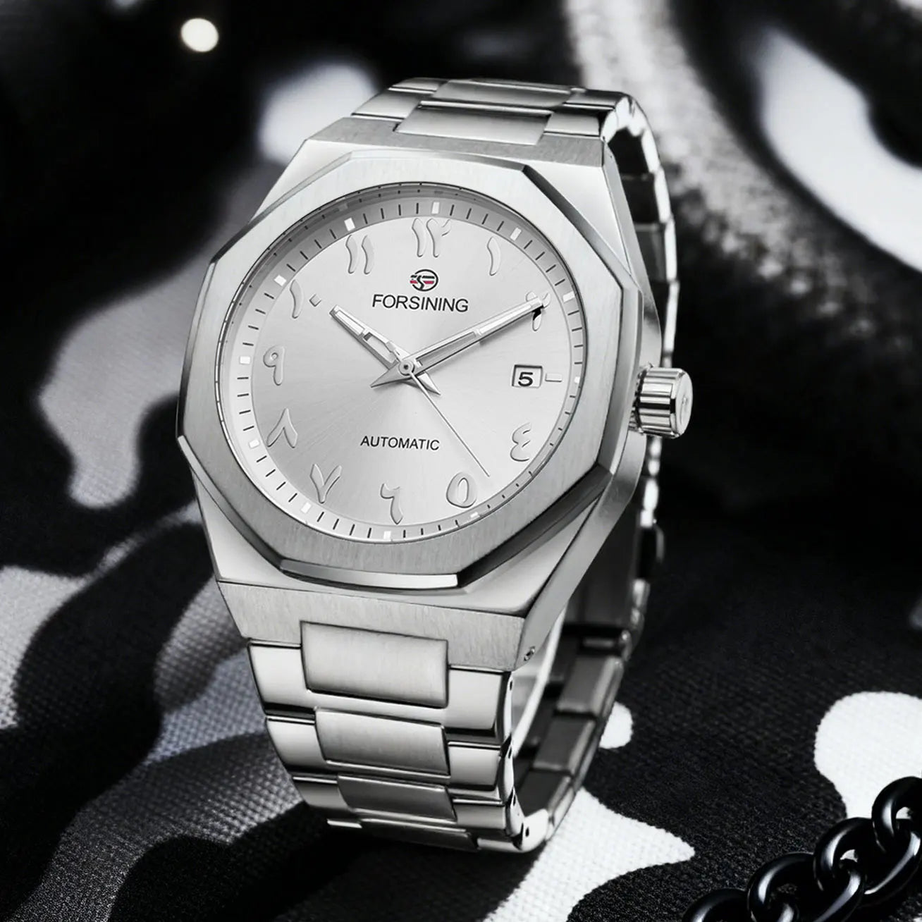 2025 NEW FORSINING Business Men's Watch Arabic Numeral Date Automatic Movement Mechanical Stainless Steel Waterproof Wristwatches