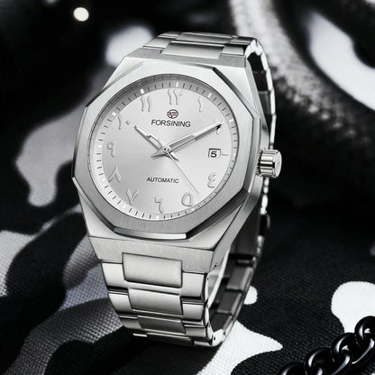 2025 NEW FORSINING Business Men's Watch Arabic Numeral Date Automatic Movement Mechanical Stainless Steel Waterproof Wristwatches