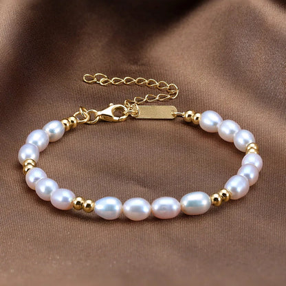 Orsa Jewels Elegant 14 Karat Gold Pearl Bracelet 925 Sterling Silver Freshwater Pearl Chain Bracelets for Women Party Jewelry gpb36