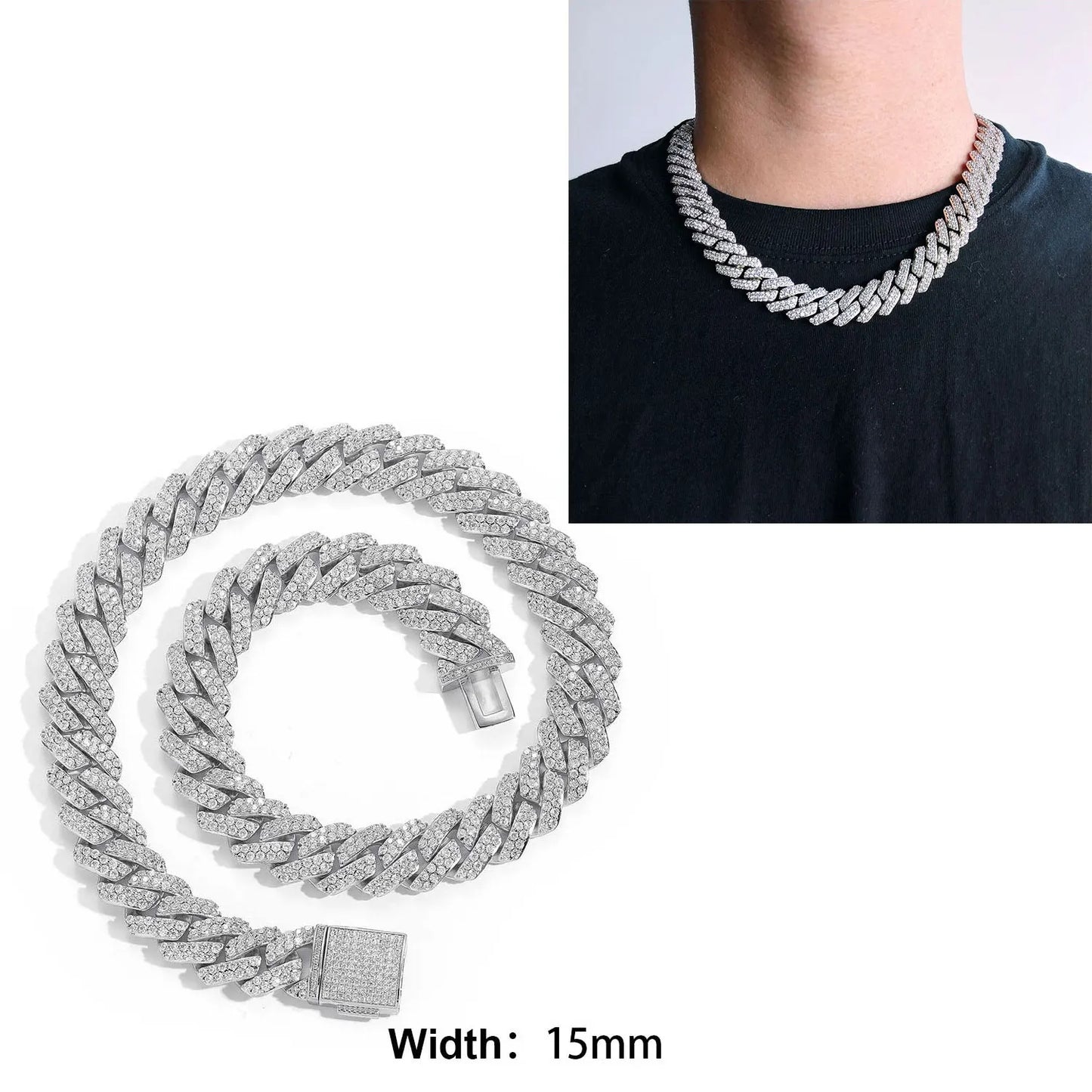Iced Out 10-20mm Men's Miami Cuban Link Necklace Hip Hop CZ Zirconia Bling Prong Cuban Chain