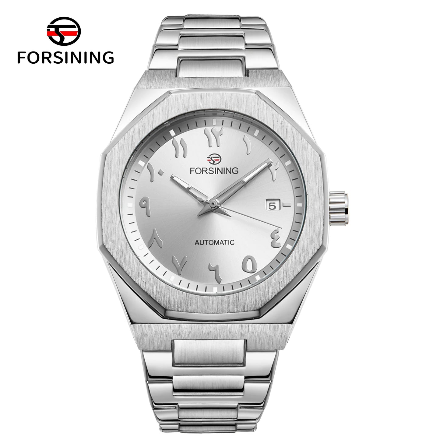 2025 NEW FORSINING Business Men's Watch Arabic Numeral Date Automatic Movement Mechanical Stainless Steel Waterproof Wristwatches