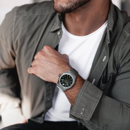 GEWINNER Schwarz Gold Skeleton Mechanische Uhren für Männer Mode unregelmäßige Automatische Uhr Luxus Marke Edelstahl Armband 2023