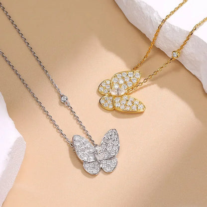 Moissanite Butterfly Marquise Cut Pendant Necklace, 18K White Gold Plated Adjustable Chain, 925 Sterling Silver Luxury Jewelry