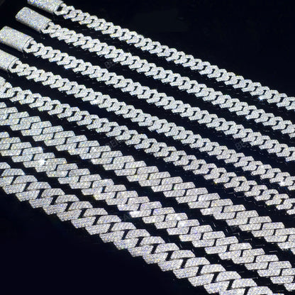 Iced Out 10-20mm Men's Miami Cuban Link Necklace Hip Hop CZ Zirconia Bling Prong Cuban Chain