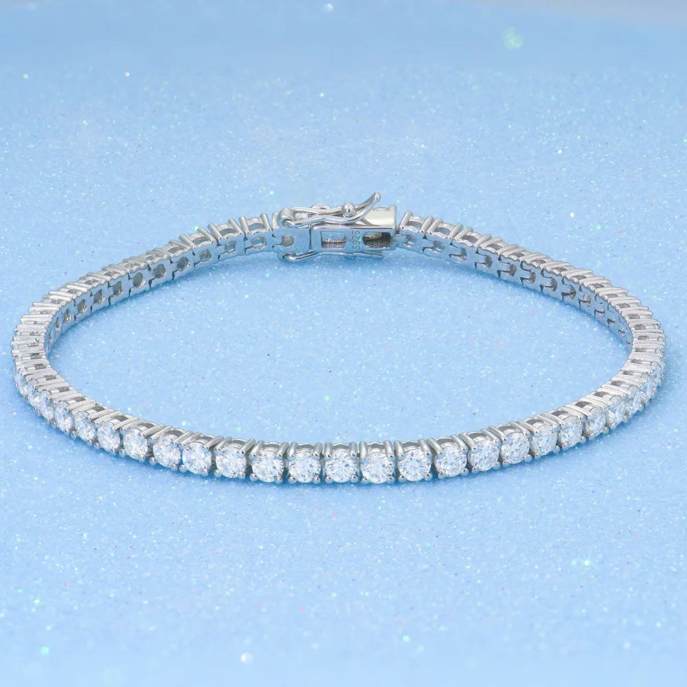 Moissanit-Tennischain 3MM-7MM aus 925 Sterling Silber,
